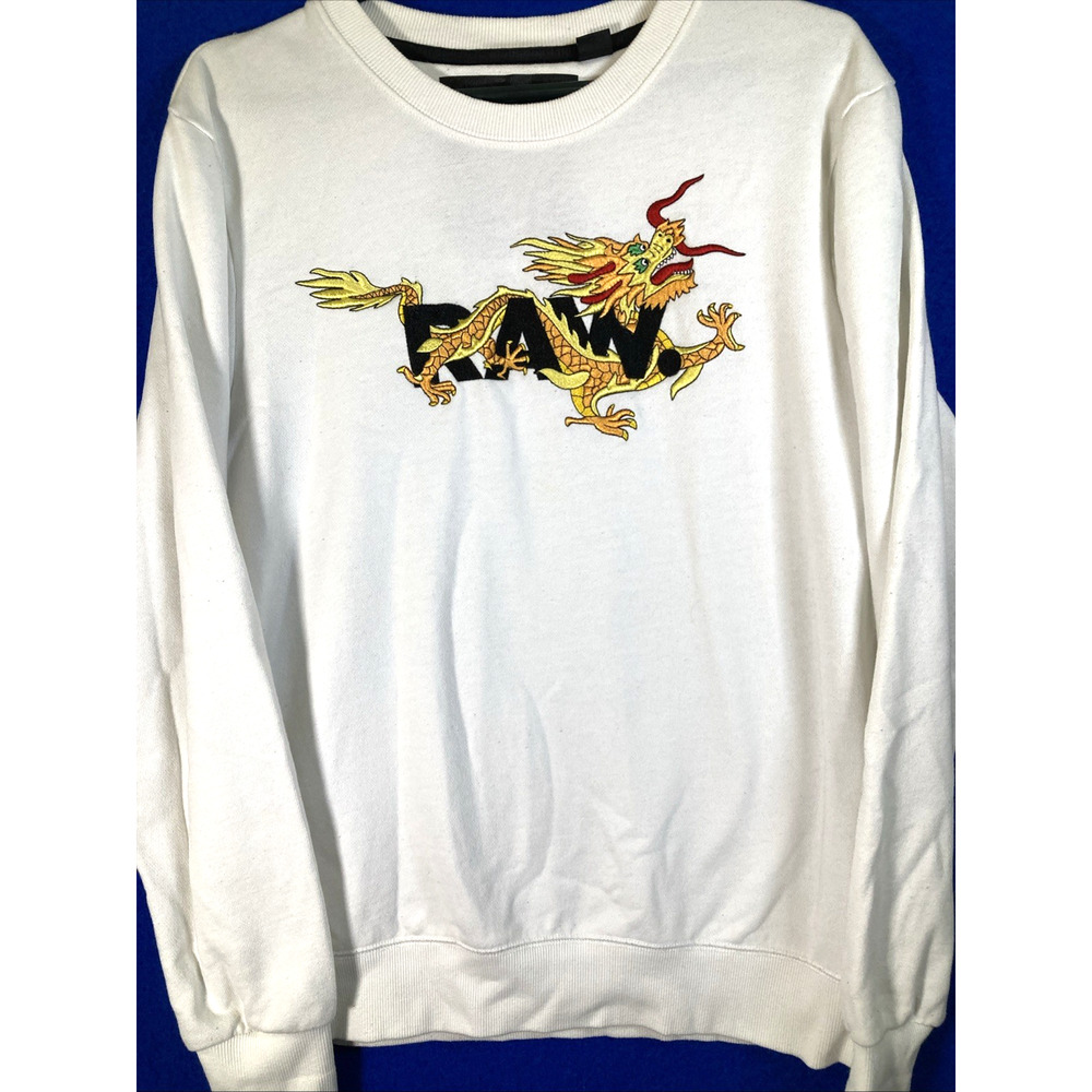 G-Star RAW Men's Dragon Graphic Sweatshirt White Crewneck Pullover Size Large